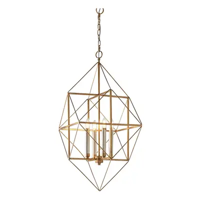 Mutli Arm Angular Light Ceiling Pendant - Hammered Gold & Silver Finish