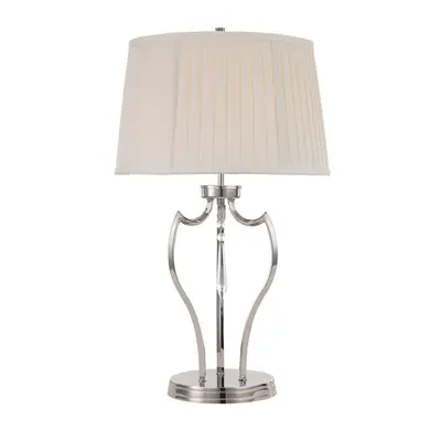 Table Lamp Ivory Shade Highly Polished Nickel Finish LED E27 60W Bulb