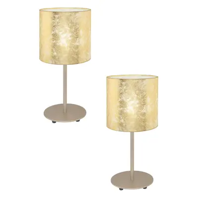 2 PACK Table Lamp Champagne Slim Stem Round Base Shade Gold Fabric E27 1x60W