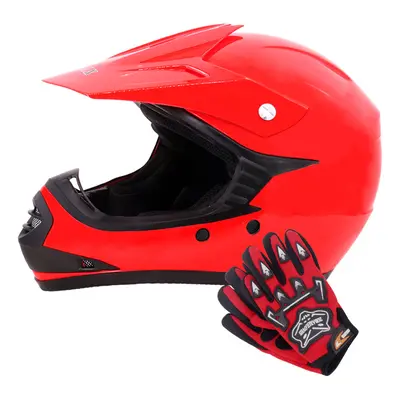 (Red, L) Zorax ZOR-X15 Kids Motocross Motorbike MX Helmet & Gloves - ATV Dirt Bike BMX Quad Off 