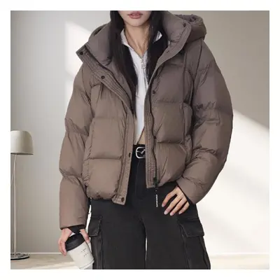 (coffee, S) Down Jacket Hooded Women&apos;s Winter Short New Fashion White Duck Down Plus Size