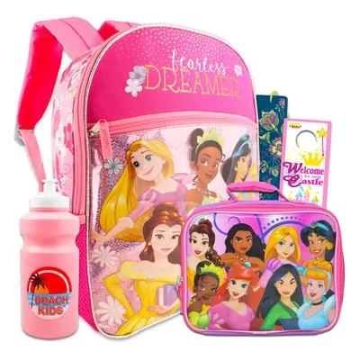 Disney Princess Backpack & Lunchbox for Girls Set - Bundle of 16"" Disney Princess Backpack Disn