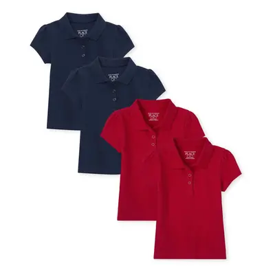 The Children's Place baby girls And Toddler Short Sleeve Ruffle Pique Polo Shirt Ruby/Tidal Pack