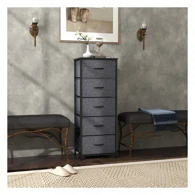 (Black) HOMCOM Drawer Fabric Chest of Drawers w/ Wooden Top for Hallway