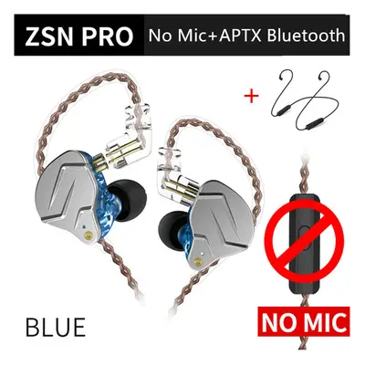 (Blue NoMic Bluetooth) KZ ZSN Pro 1BA+1DD Hybrid technology HIFI Bass Earbuds Metal In Ear Earph