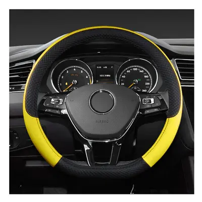 (Yellow) Car D Shape Steering Wheel Cover Universal Volant Braid on the Steering-wheel