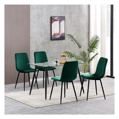 (4, Green) Set of 1/2/4 Designer Velvet Fabric Dining Chairs Metal Legs Lexi Chairs