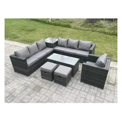 Fimous Seater Rattan Corner Sofa Set With Square Side Table And Oblong Rectangular Coffee Tea Ta