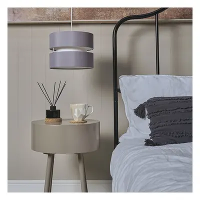 Pair of - Modern Tier Cylinder Ceiling Pendant Light Shades in a Grey Finish - Complete with 10w