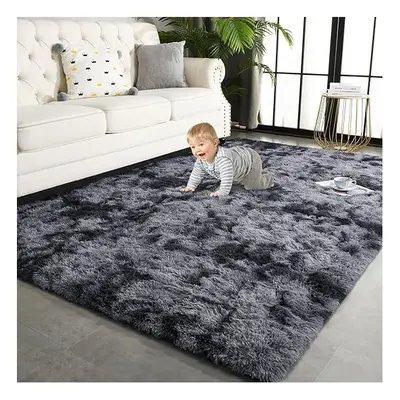 (160X230 CM, Tye Dye Grey) Exrta Large Rugs Shaggy Living Room Rug Carpet