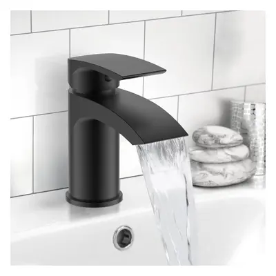 Vago Bathroom Basin Mono Mixer Black Matt Tap With Basin Waste