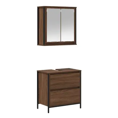 (brown oak) vidaXL Piece Bathroom Furniture Set Black Oak Engineered Wood