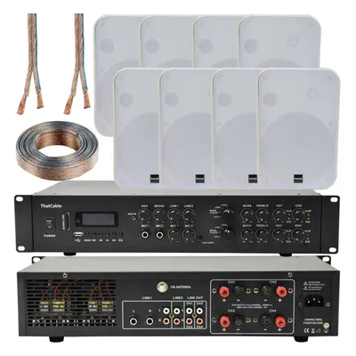 800W Bluetooth Sound System 8x 200W White Wall Speaker Zone Matrix Amplifier