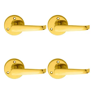 4x PAIR Victorian Straight Shaped Lever on 59mm Round Rose Polished Brass Handle