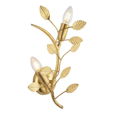 Gold Leaf Twin Wall Light - Bulb Decorative Sonce Fitting - Leaves Design