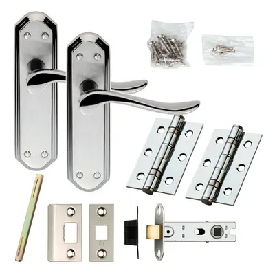 Door Handle & Latch Pack Chrome & Satin Nickel Curved Lever Ornate Backplate