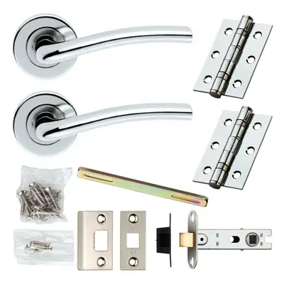 Door Handle & Latch Pack Chrome Modern Raised Slim Bar on Screwless Round Rose