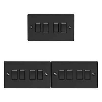 3 PACK Gang Quad Light Switch MATT BLACK Way 10A Black Trim