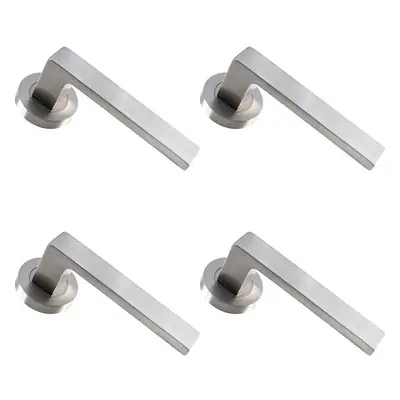 4x PAIR Straight Square Handle on Round Rose Concealed Fix Satin Nickel