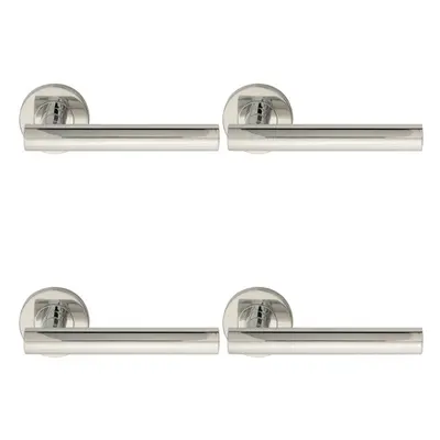 4x PAIR Straight Round T Bar Handle on Round Rose Concealed Fix Polished Steel