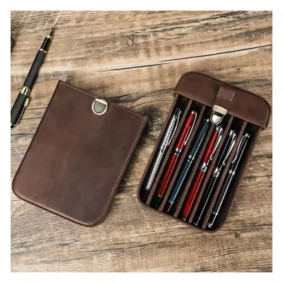 (coffee, Slot) Handmade Genuine Leather Men Pen Case Retro 3/6 Slots Pen Box Women Office Founta