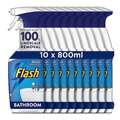 Flash Bathroom Cleaner Spray, Litres (800 ml x 10), Limescale Remover & Long Lasting Shine With 