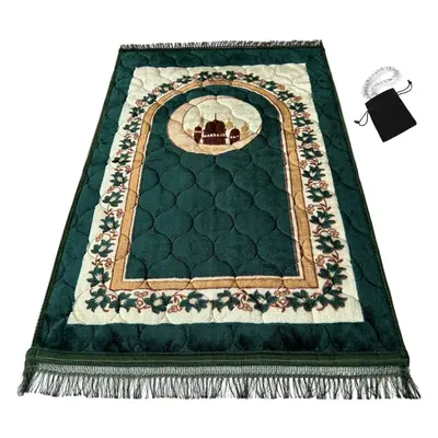 (Green) Prayer Mat Muslim Prayer Rug Islamic - Very Thick Prayer Mat Sajadah for Men Women with 