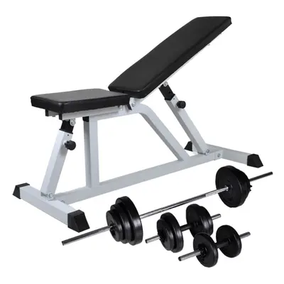 vidaXL Workout Bench with Barbell and Dumbbell Set 30.5kg Fitness Equipment