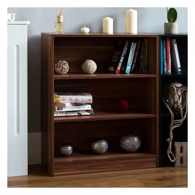 (Walnut) Cambridge Tier Low Bookcase Wide Shelf Storage