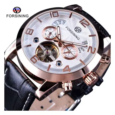 (gold) Forsining Men&apos;s Luxury Tourbillon Automatic Mechanical Watch Wave Designdate Display