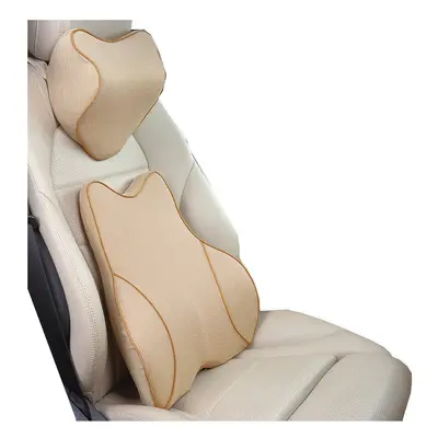 (beige set) Car Lumbar Pillow Memory Foam Lumbar Support Cushion Car Low Back Pain