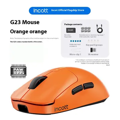 (G23 Orange) Incott Wireless Mouse Dual Mode 8K PAW3950 Fast Charge Hot Swap Gaming Mouse Ergono