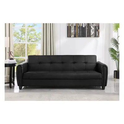 (Black) Zinc 3STR PU Leather Sofa Bed with Hidden Storage