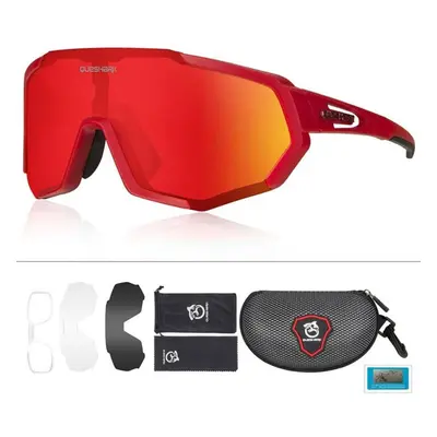 (red) Queshark Cycling Glasses Polarized Sports Sunglasses Men Women With Interchangeable Lens A