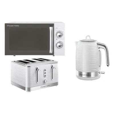 Russell Hobbs Inspire White Jug Kettle Slice Toaster & Microwave Set