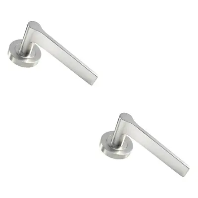 2x PAIR Straight Rounded Handle on Round Rose Concealed Fix Satin Nickel