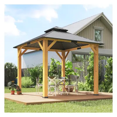 Outsunny 3x(3)M Double-Tier Hardtop Gazebo, Outdoor Patio Shelter, Grey