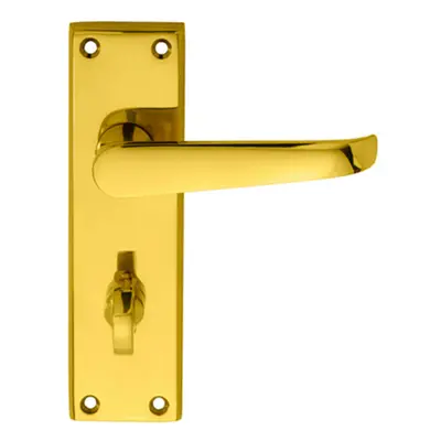 PAIR Straight Victorian Lever on Bathroom Backplate x 43mm Polished Brass