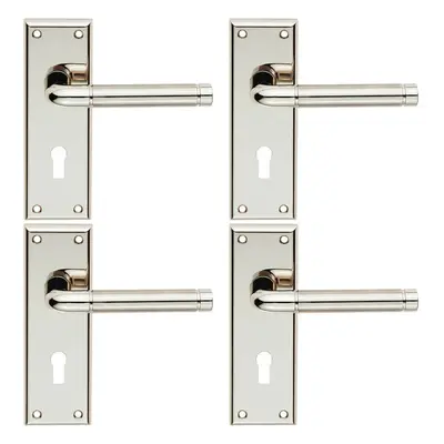 4x PAIR Round Bar Handle on Lock Backplate x 50mm Polished & Satin Nickel