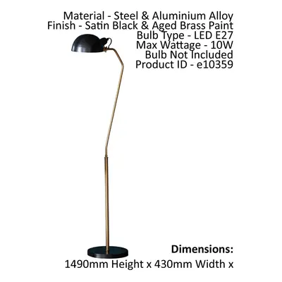 Floor Lamp Light Satin Black & Aged Brass Paint 10W LED E27 Standing