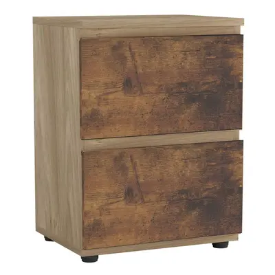 (Oak Carcass + Rustic Brown Drawers ) Drawer Wooden Bedside Cabinet No Handle Drawer Storage