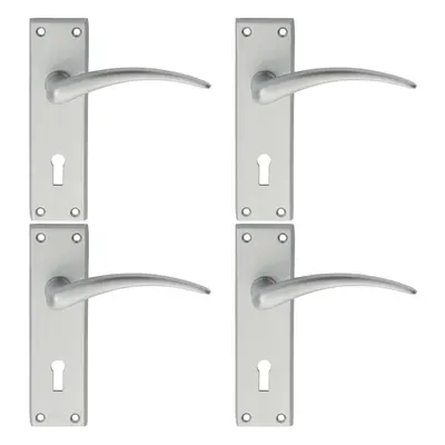 4x PAIR Slim Arched Door Handle on Lock Backplate x 43mm Satin Chrome