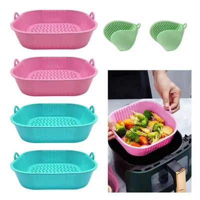 Air Fryer Silicone Liners inch for to QT, Pack Reusable Square Airfryer Basket Bowl Tray Insert 