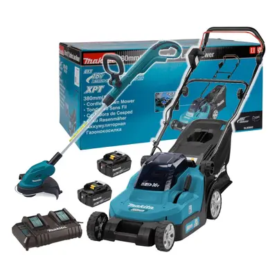 Makita DLM382Z 18v / 36v LXT Cordless Battery Lawn Mower Grass Strimmer 2X 5.0ah