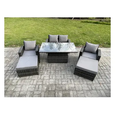 Fimous Wicker Rattan Garden Furniture Rising Table Set with Big Footstool Double Seat Sofa Armch