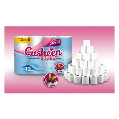 Cusheen Cherry Scented 3-Ply Toilet Roll Rolls Pack of