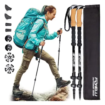 Foxelli Carbon Fiber Trekking Poles Lightweight Collapsible Hiking Poles, Shock-Absorbent Walkin