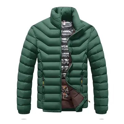 (Green, 3XL-75-80KG) Winter New Men Fashion Warm Jacket Coat Solid Thick Windproof Outwear Autum