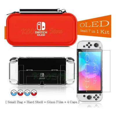 (7 in E) Nintend Switch OLED Covers Storage Bag EVA Case Screen Protector Clear Shell Silicone C