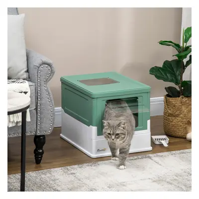 PawHut Hooded Cat Litter Box, Pet Toilet w/ Scoop, Tray - Green